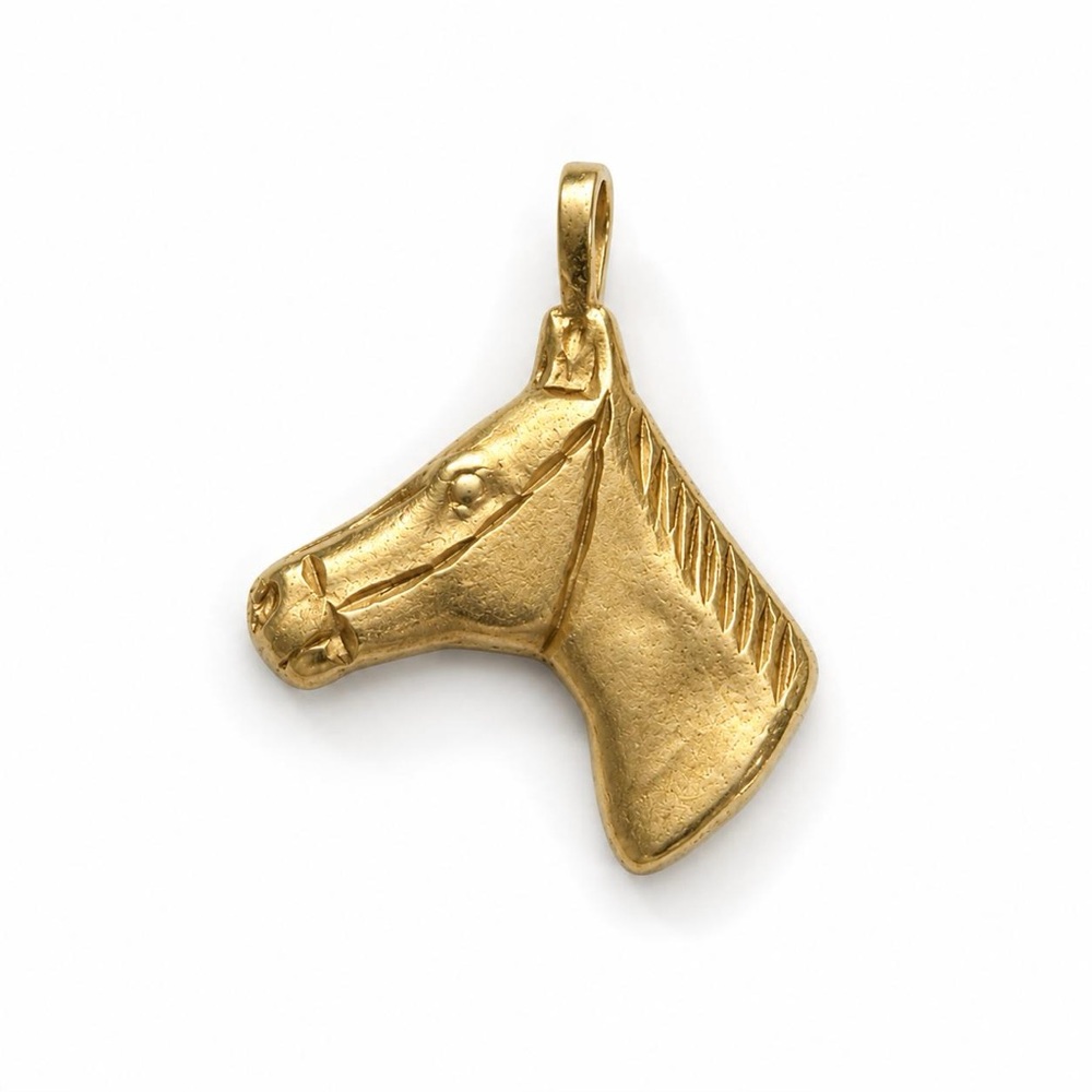 14K Real Yellow Gold Horse Head Pendant .75"